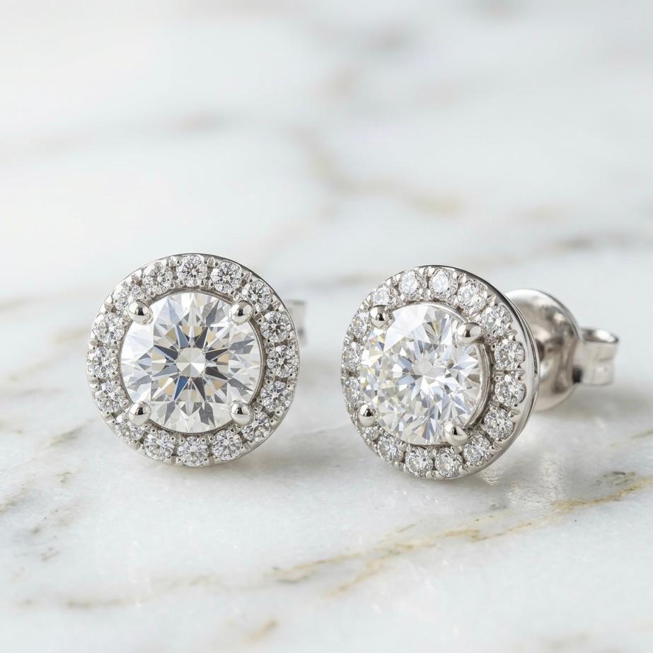 Boucles d'oreilles Halo Taille Ronde