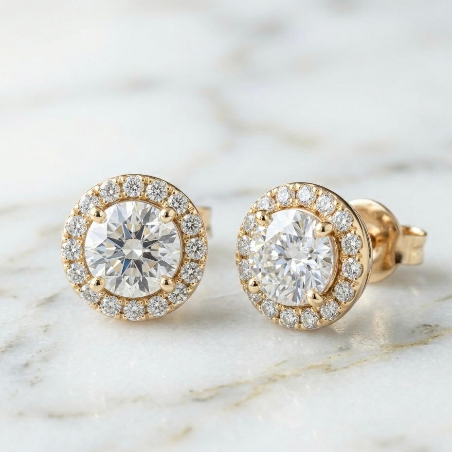 Halo Stud Earrings Round Size