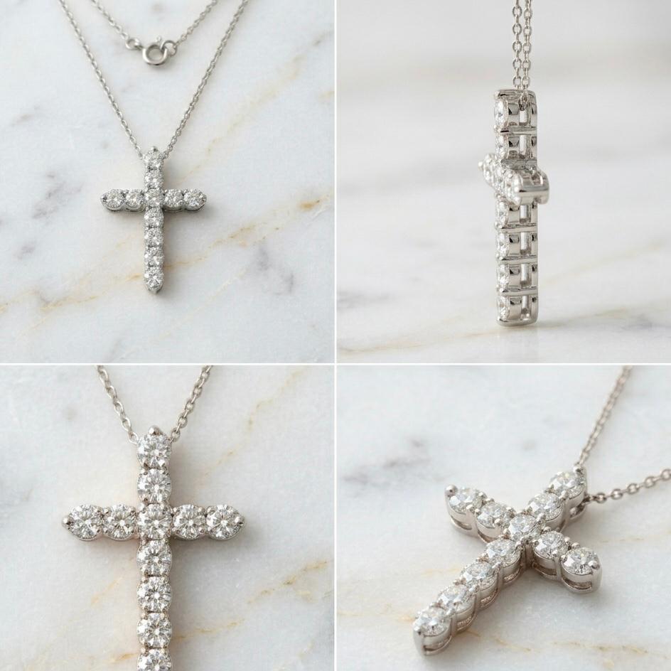 Colgante Cruz de Diamantes Talla Redonda