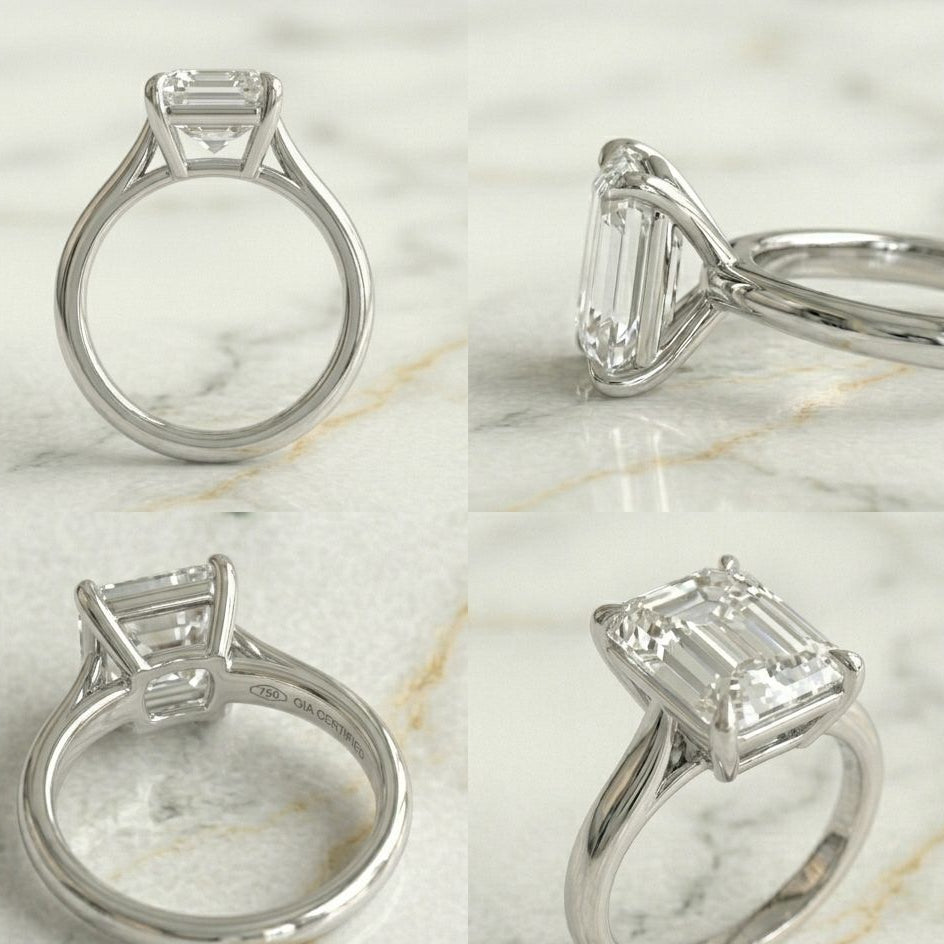 Anillo Solitario Corte Esmeralda