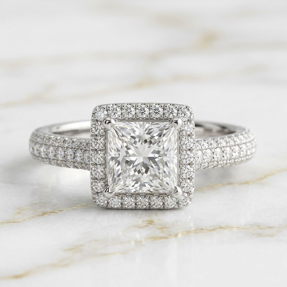 Princess Cut Pave Halo Ring