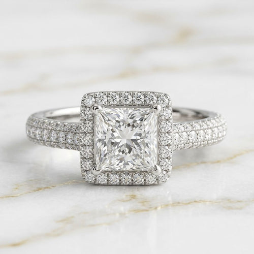 Princess Cut Pave Halo Ring