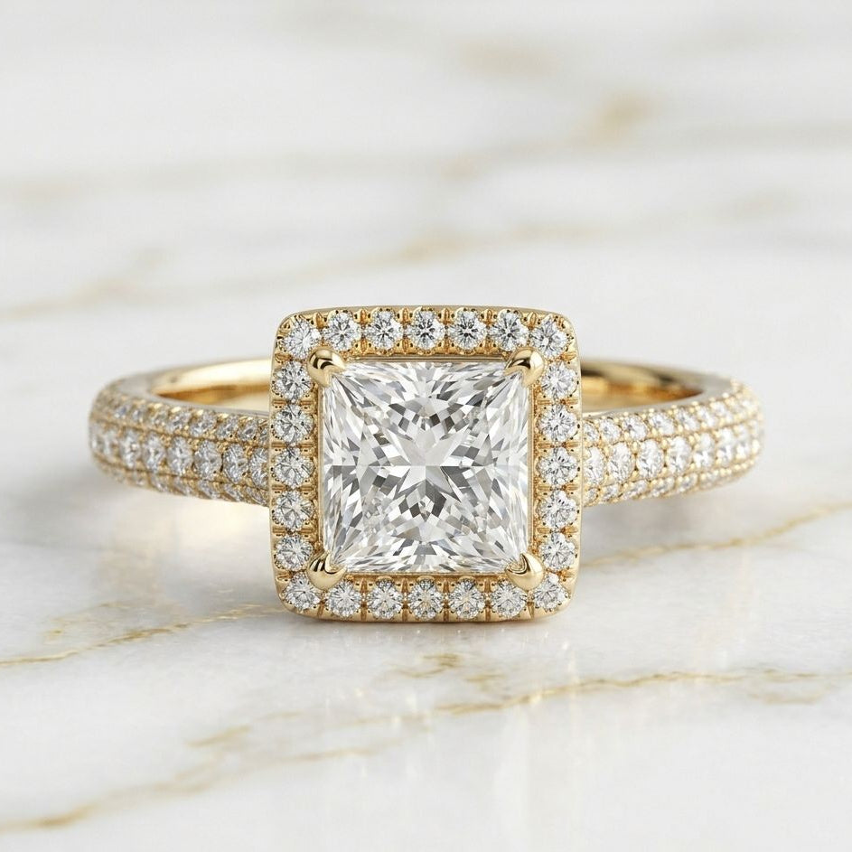 Anillo Halo Pavé Talla Princesa