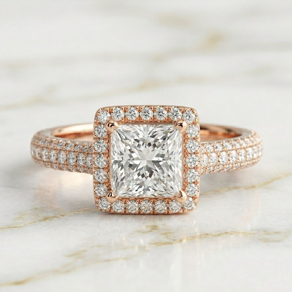 Anillo Halo Pavé Talla Princesa