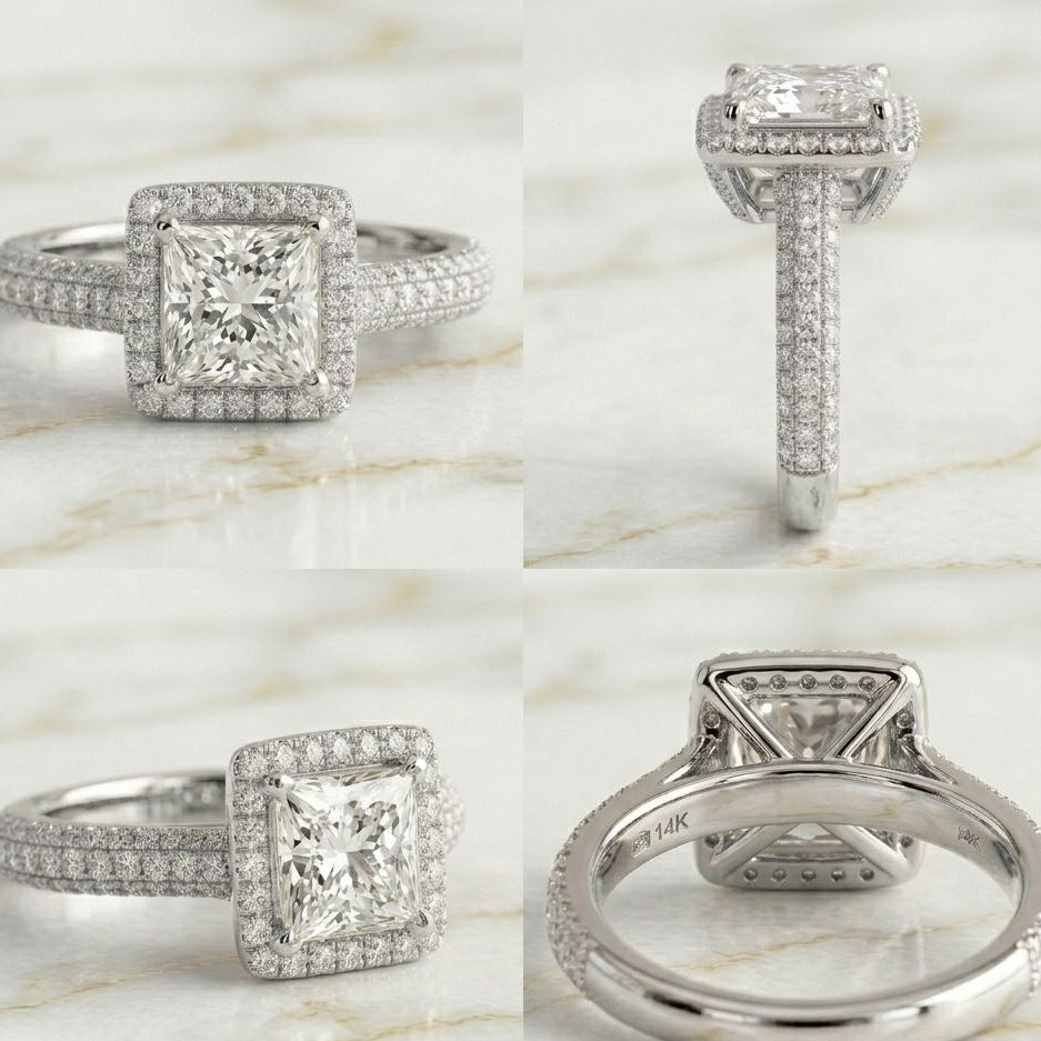 Princess Cut Pave Halo Ring