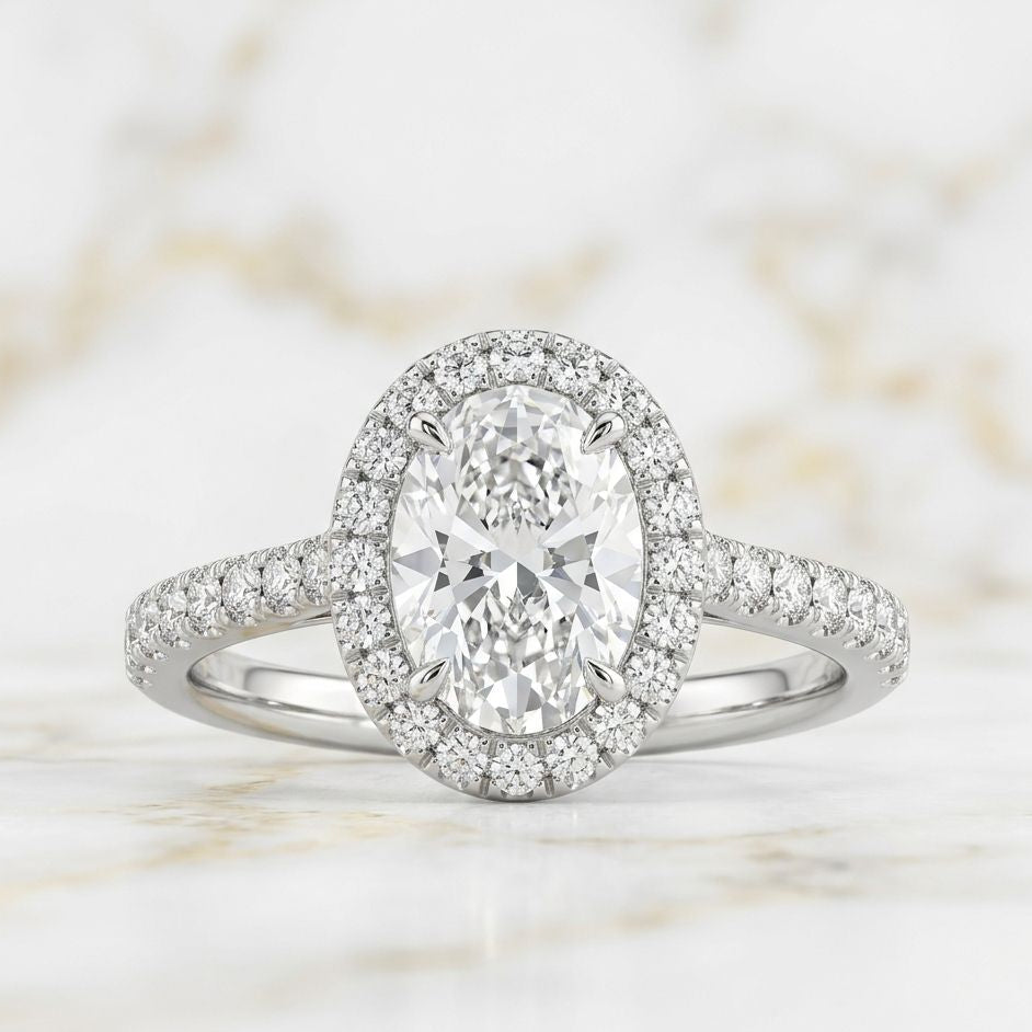 Bague Halo Pavé Taille Ovale