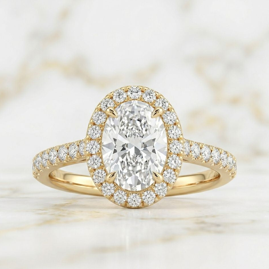 Bague Halo Pavé Taille Ovale