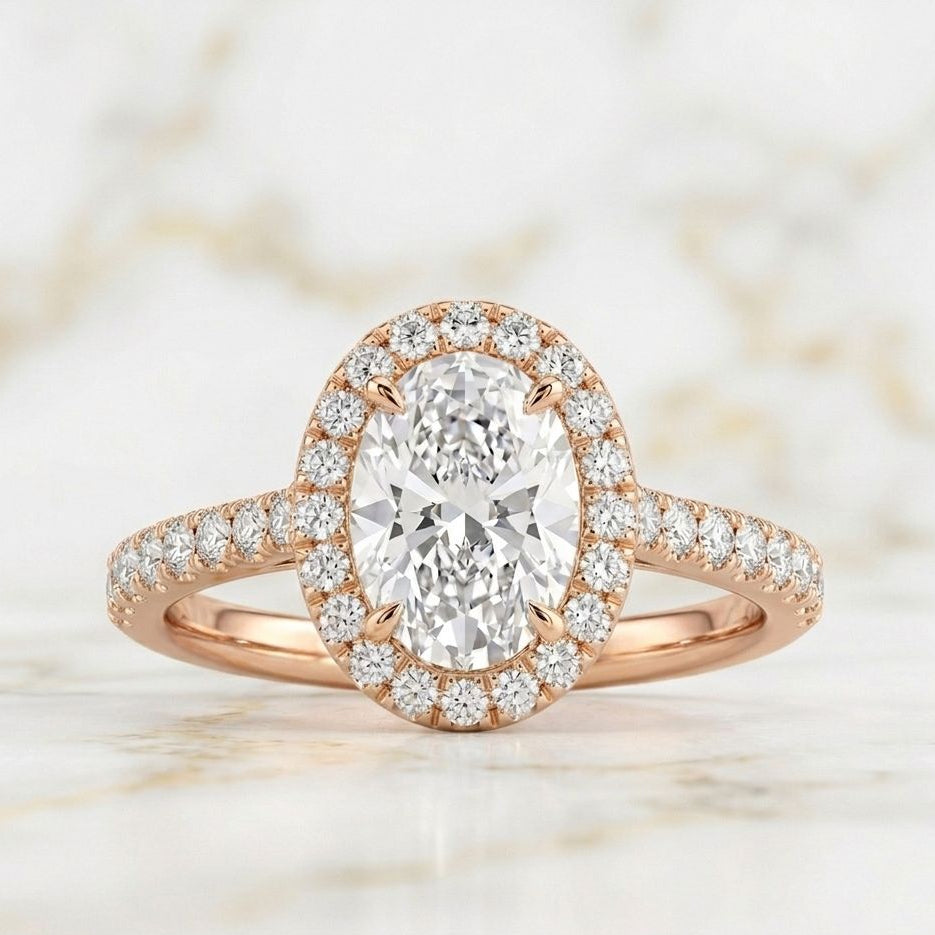 Bague Halo Pavé Taille Ovale