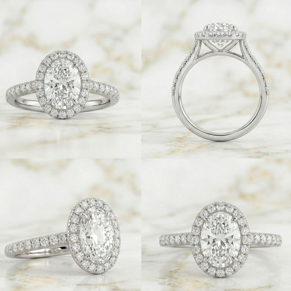 Bague Halo Pavé Taille Ovale