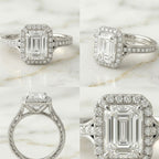 Anillo Halo Pavé Talla Esmeralda