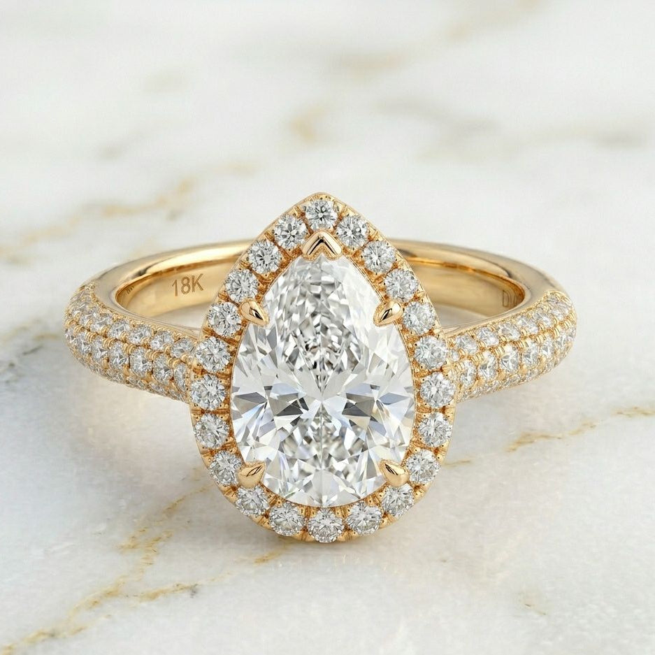 Anillo Halo Pavé Talla Pera