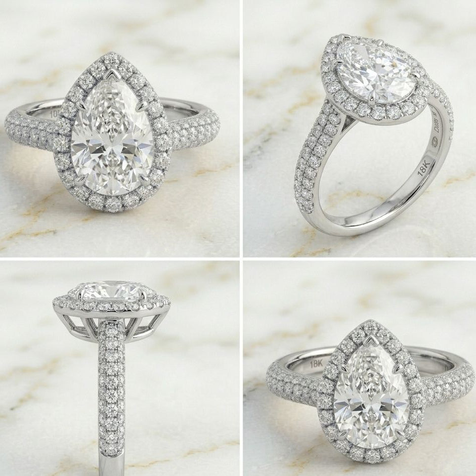 Bague halo pavée poire