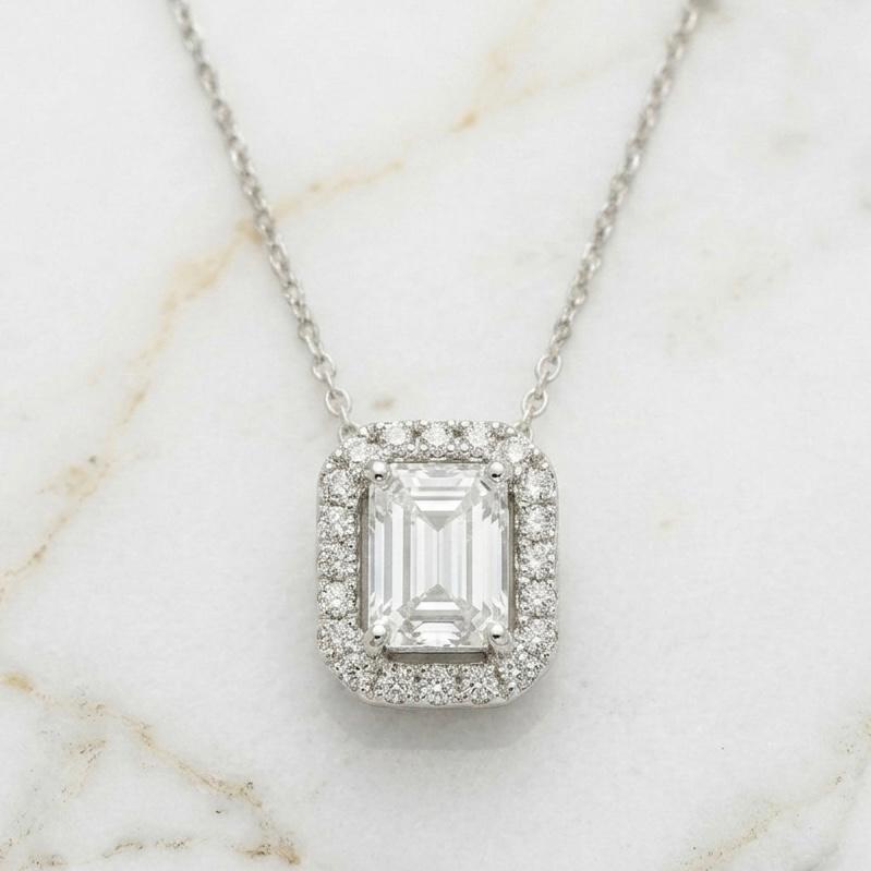 Halo Emerald Cut Pendant