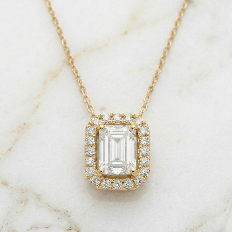 Halo Emerald Cut Pendant