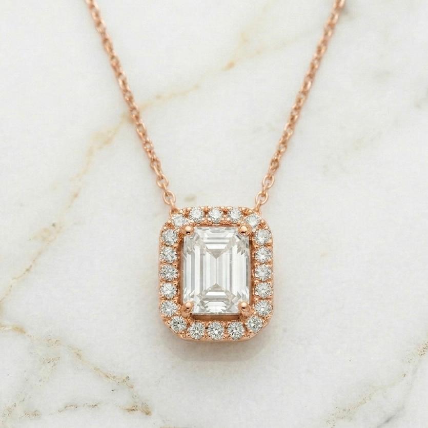 Halo Emerald Cut Pendant