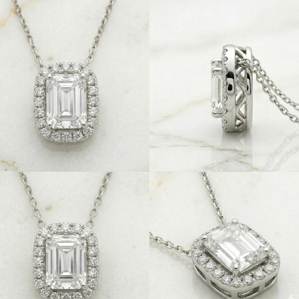Halo Emerald Cut Pendant