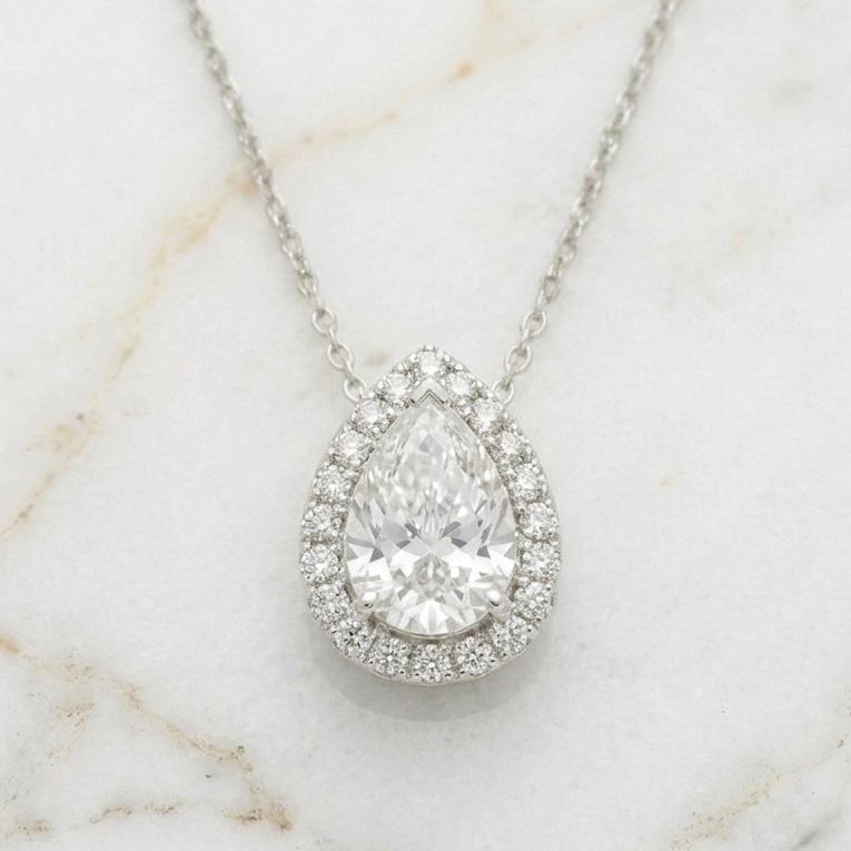 Halo Pear Cut Pendant