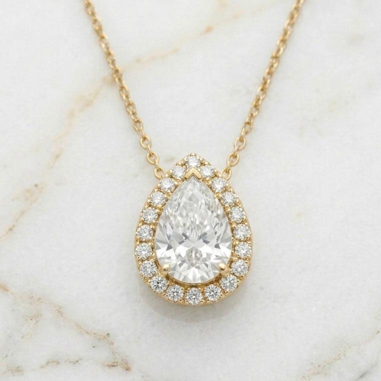 Halo Pear Cut Pendant