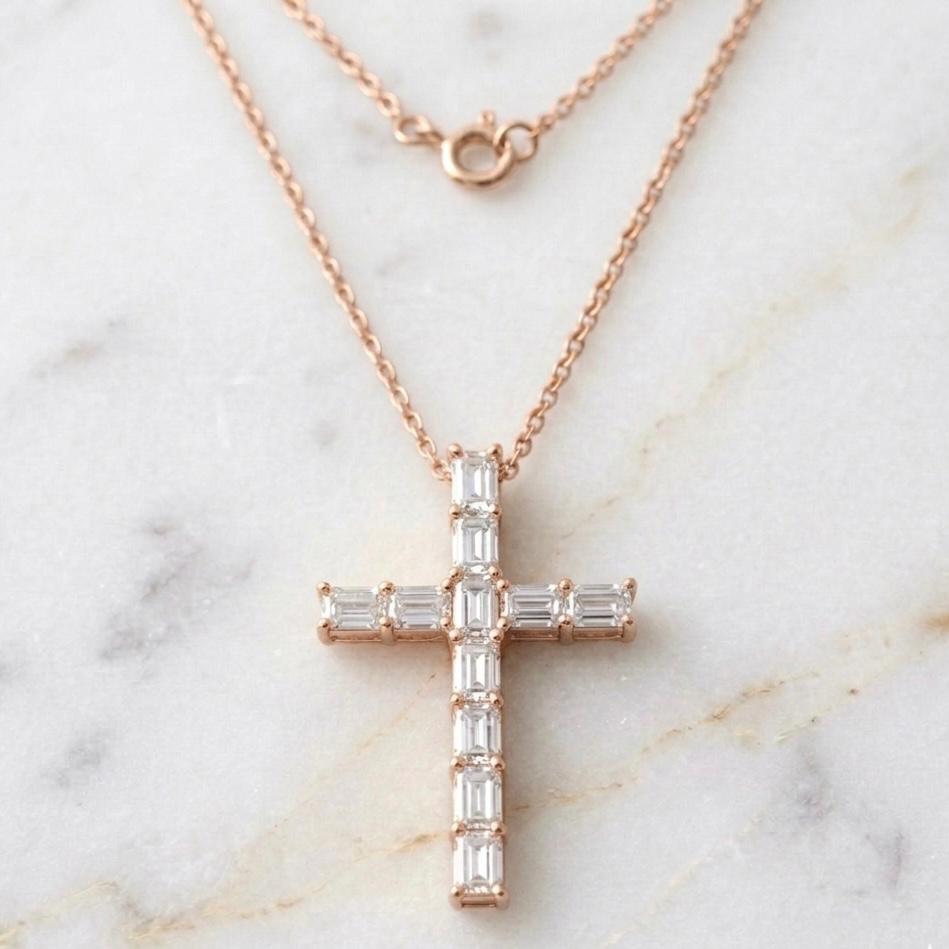 Emerald Cut Cross Pendant