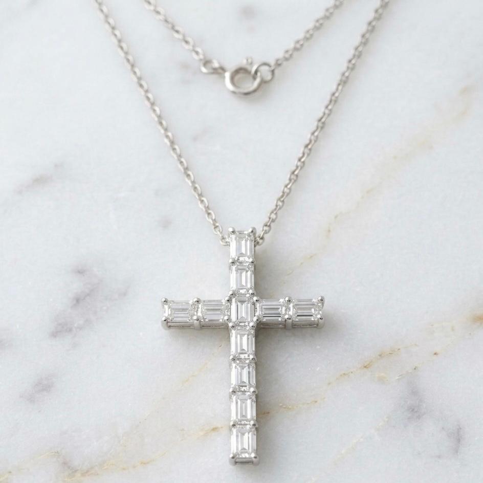 Emerald Cut Cross Pendant