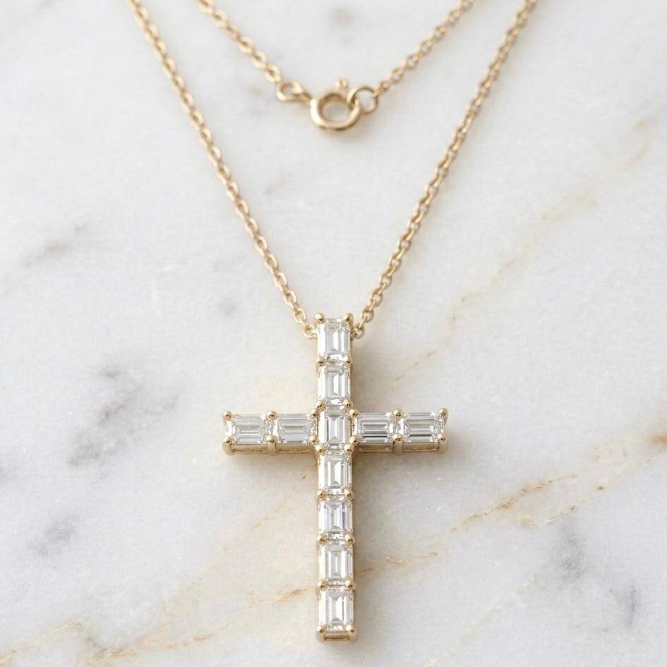 Emerald Cut Cross Pendant