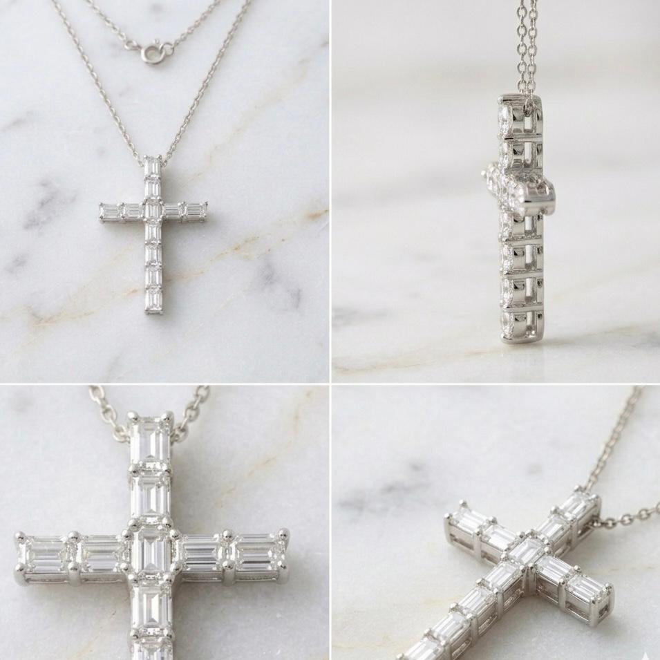 Emerald Cut Cross Pendant