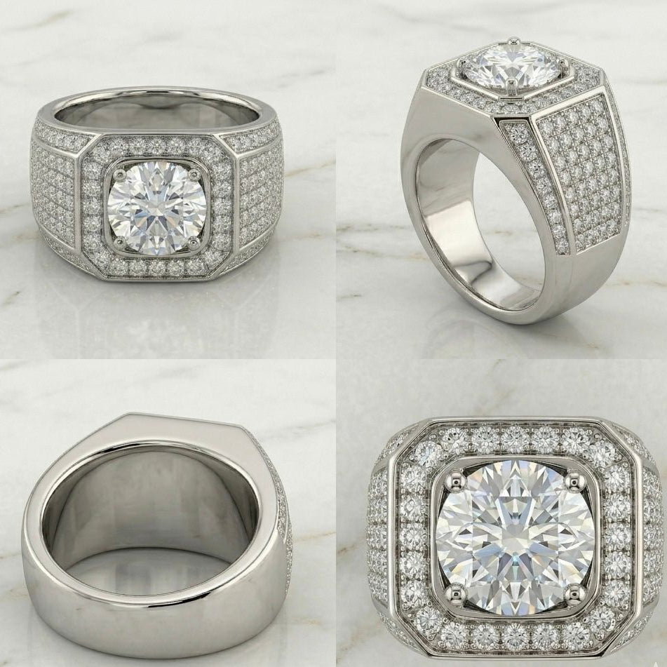 Anillo Sello con Diamante Central