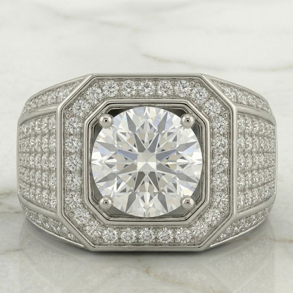 Anillo Sello con Diamante Central