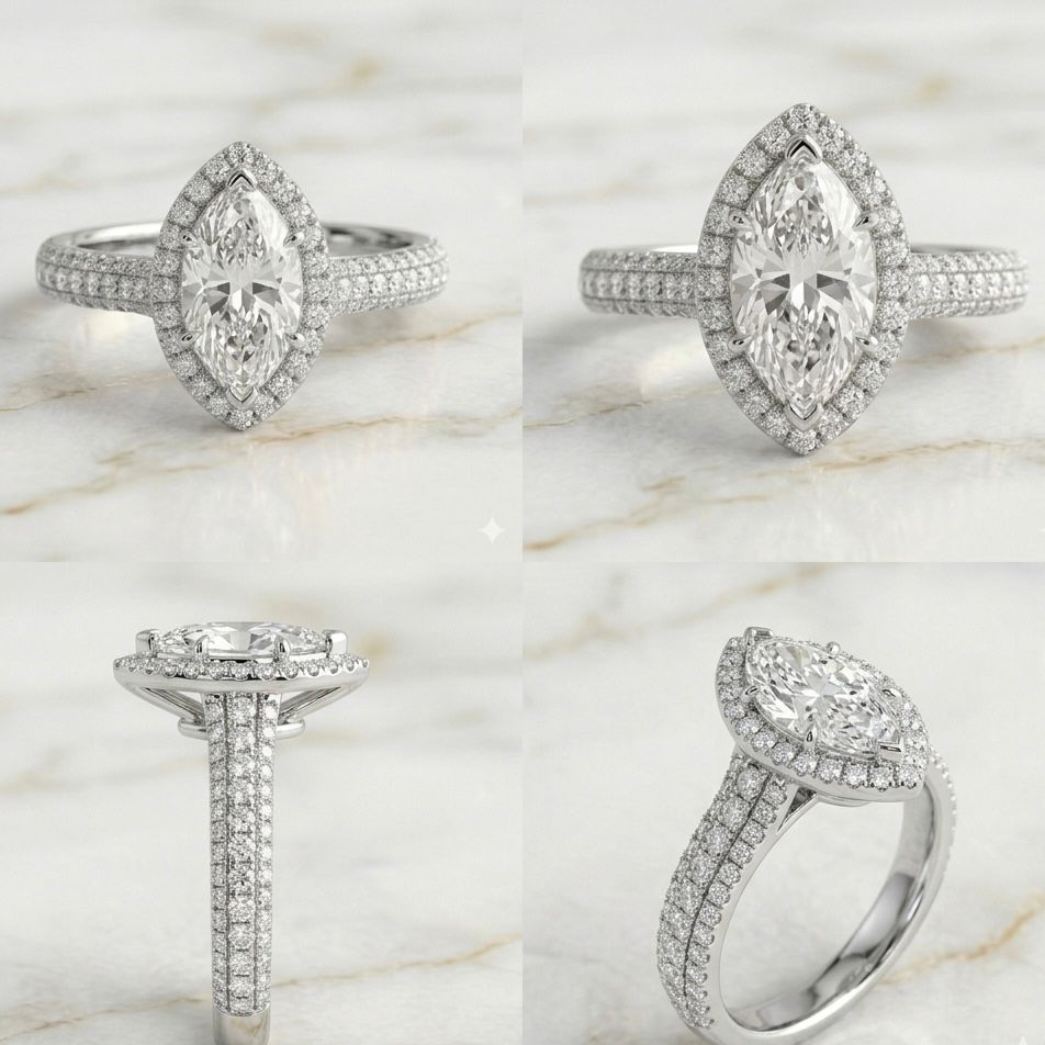 Anillo Halo Pavé Talla Marquise