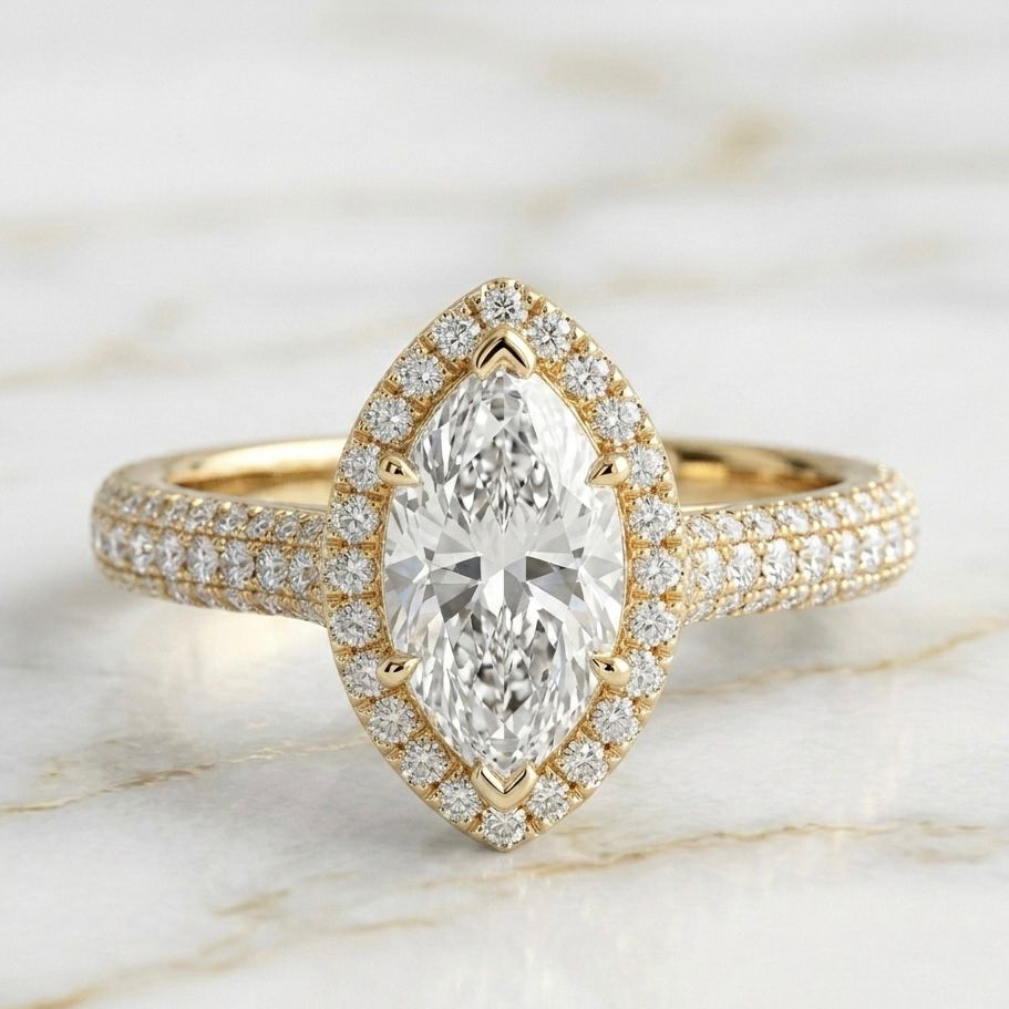 Anillo Halo Pavé Talla Marquise