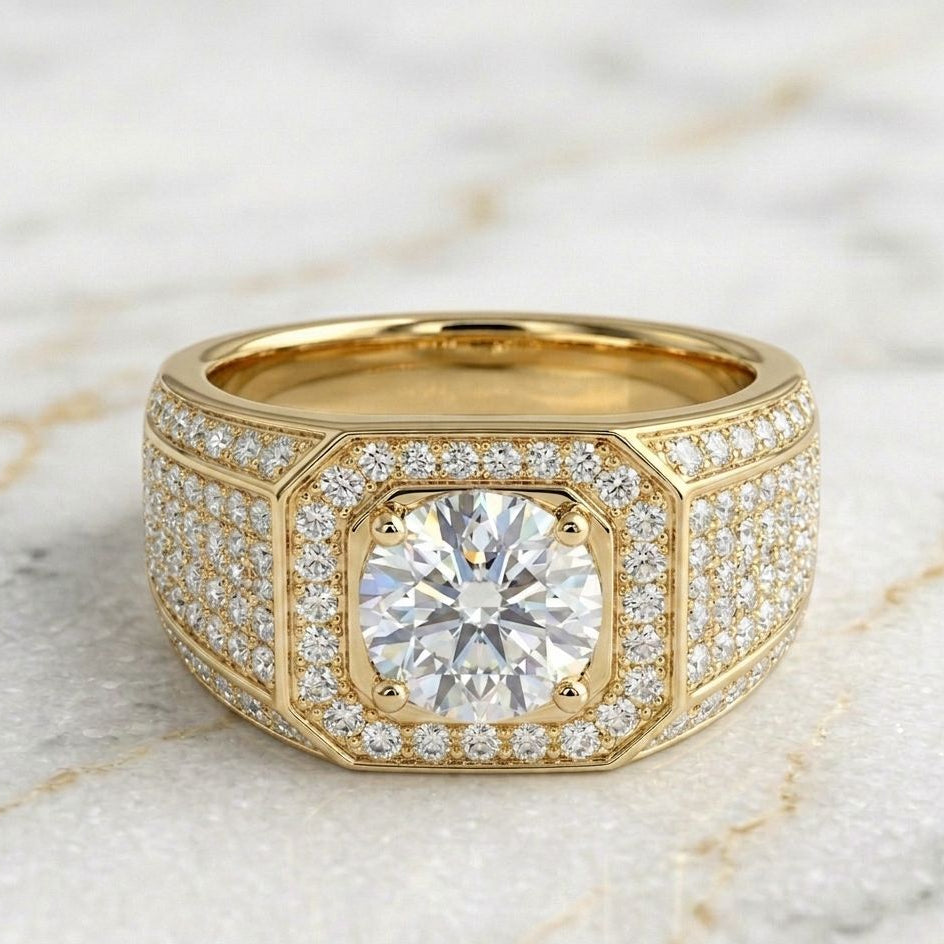 Anillo Sello con Diamante Central