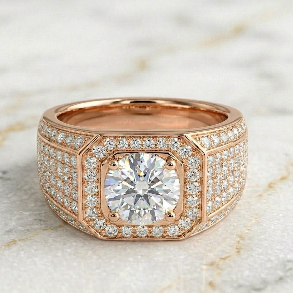 Anillo Sello con Diamante Central